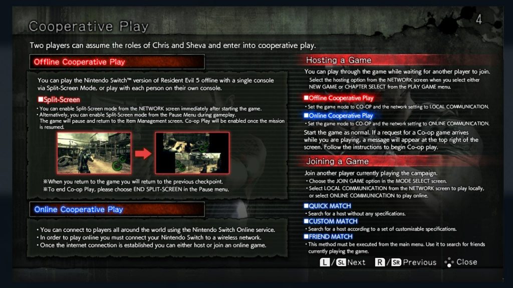 Resident Evil 5 Nintendo Switch Manual