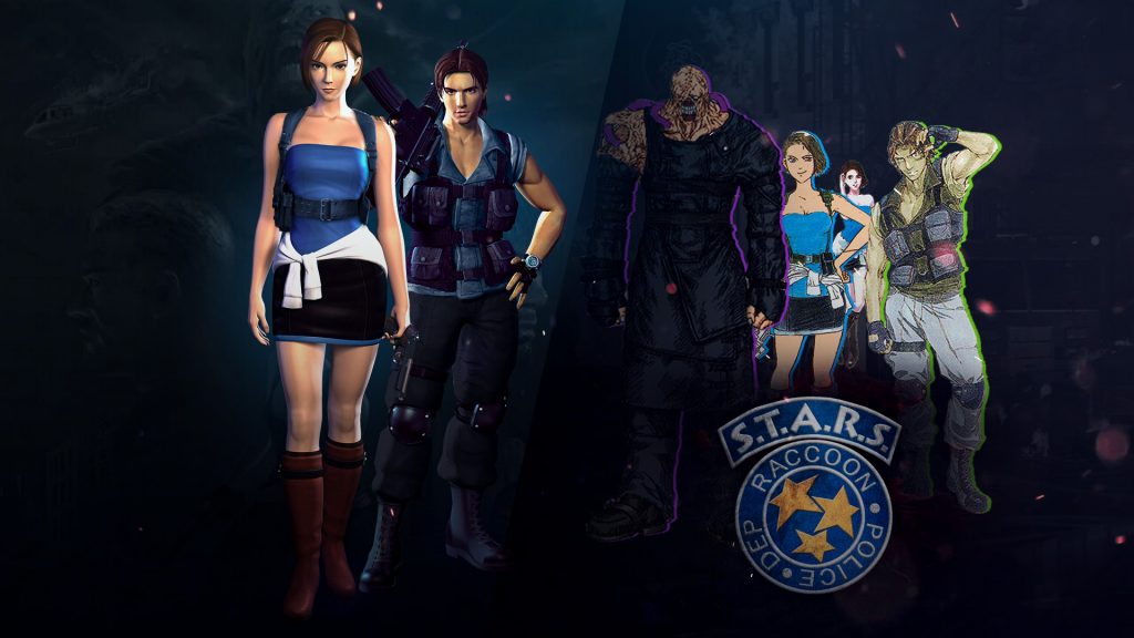 Artwork com imagens de Jill Valentine em Resident Evil 3 Nemesis (1999)