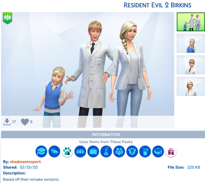 Resident Evil 2 Birkin Family The Sims 4
