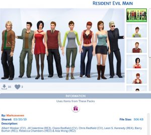 Resident Evil Main Characters The Sims 4