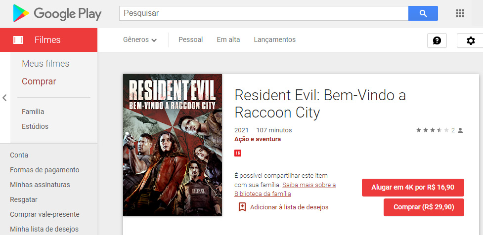 resident evil - google play filmes - REVIL