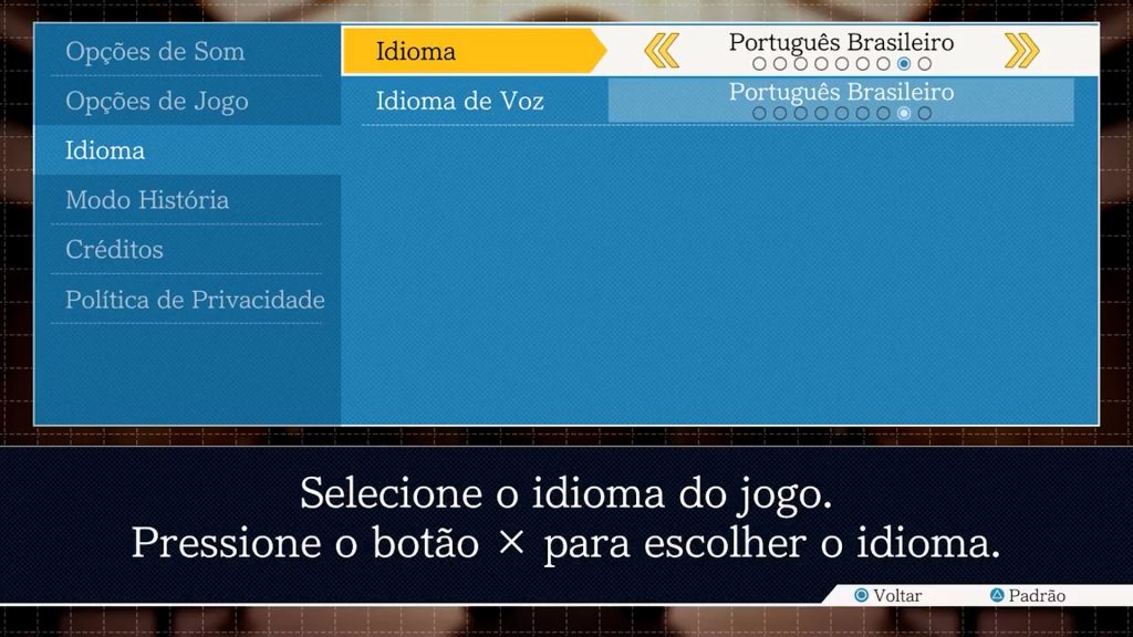 Ace Attorney - configuração de idioma